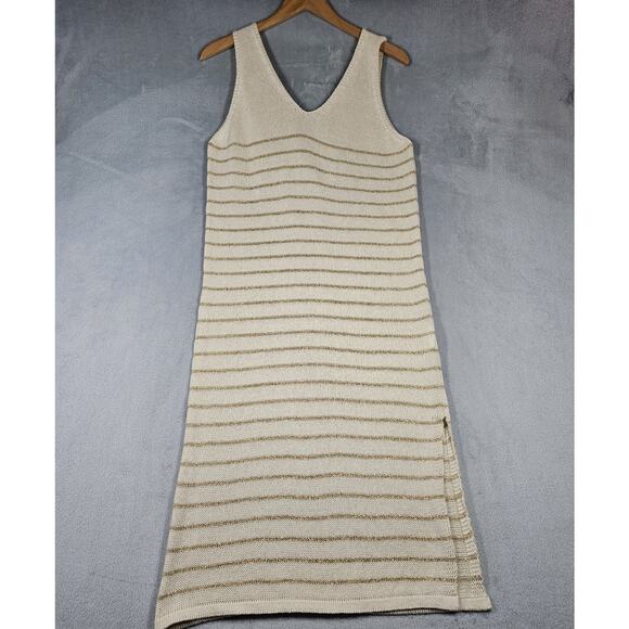 Floris Crochet Dress Women M/L Cream Gold Metallic Midi Knit Boho Fairy Italy - Picture 1 of 10